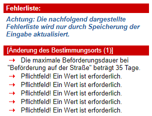 Diese Grafik zeigt exemplarisch die Darstellung der Fehlerliste unterhalb des Navigationsbaums zu einem IEA-Vorgang.